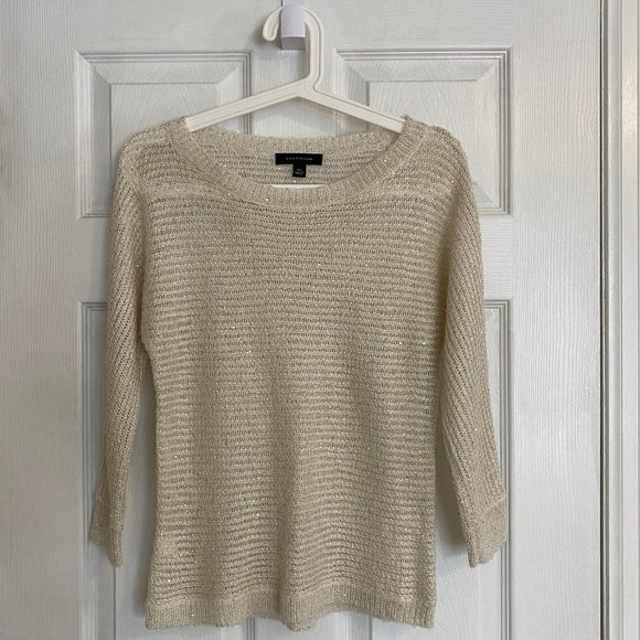 Ann Taylor Cream Sparkly Loose Knit Sweater - Picture 1 of 4